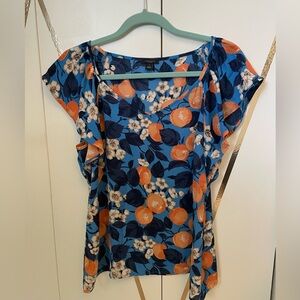 Ann Taylor Factory Blue Floral Scoop Neck Top